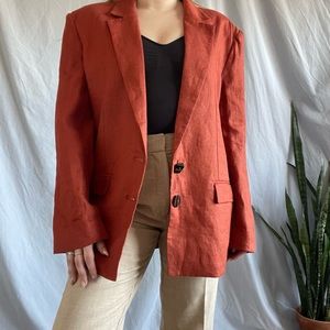 FARM Rio Oversize Linen Blazer in Rust Brown